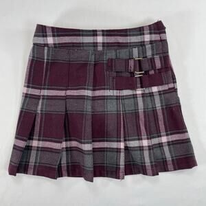 French Toast Girls 4T Plaid Pleated Skort School Uniform Burgundy Adjustable